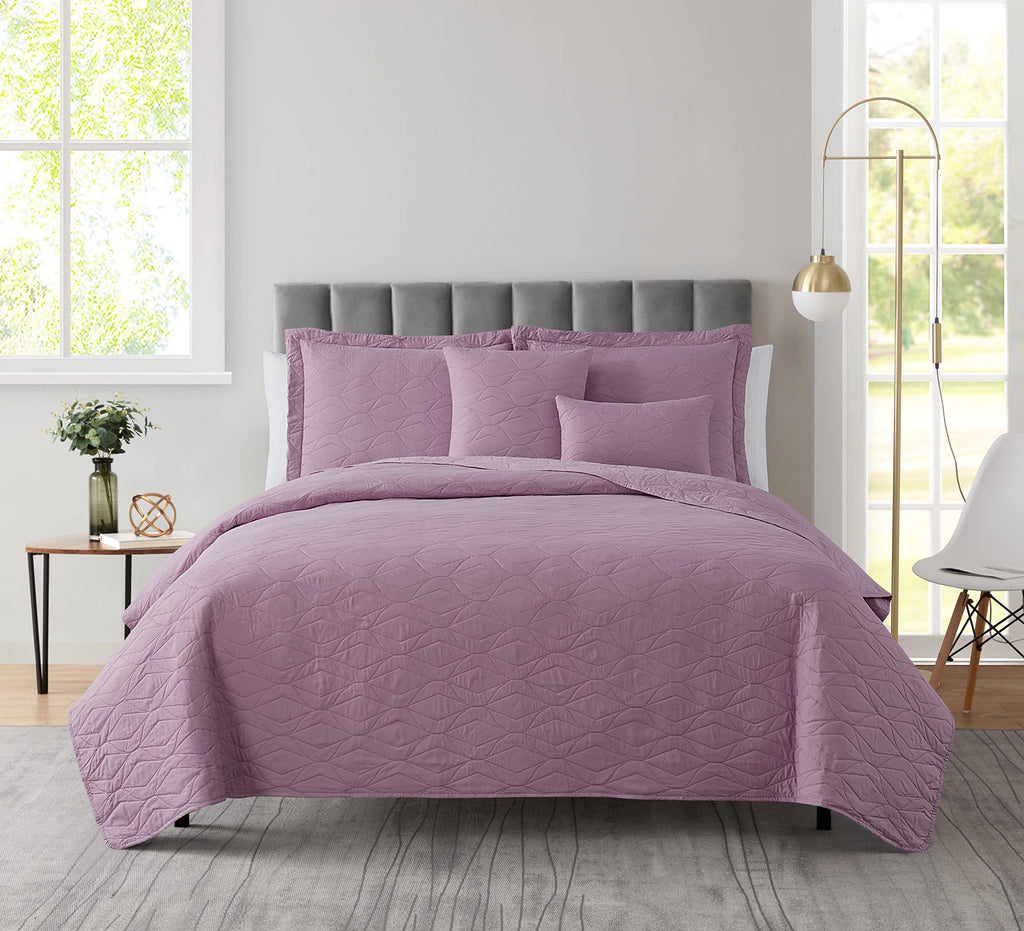 Hearth & Harbor Quilts King Size - All Season Bedspread Coverlet Set, Pinsonic Weave Lightweight Bedding Set - 7 Piece King Quilt Set with Pillow Shams, Ellipse - Lavender Dream