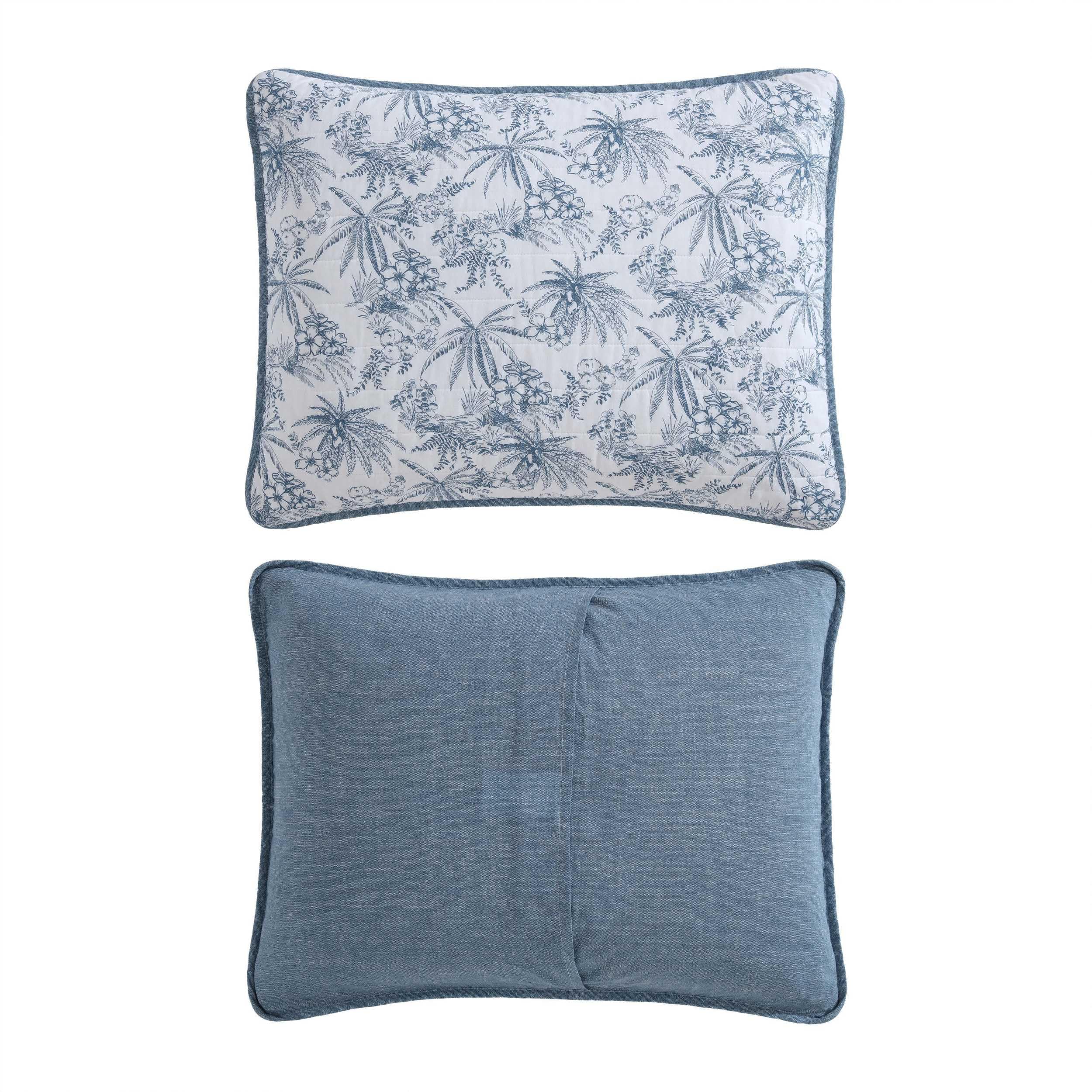 Tommy Bahama - Twin Quilt Set, Reversible Cotton Bedding with Matching Sham, Pre-Washed for Added Softness, Dorm Essentials (Pen and Ink Palm Navy Blue)