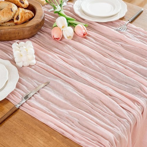 Cheesecloth Table Runner - 10 Ft Boho Rustic Sheer Gauze for Centerpiece Decor | Dusty Pink