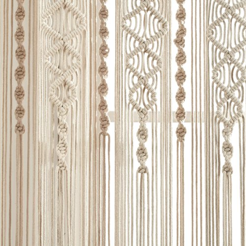 Lush Decor Boho Macrame Textured Cotton Window Curtain Panel Single 40" W x 63" L Neutral - Macrame Curtains for Windows, Room Divider, Boho Wall Decor