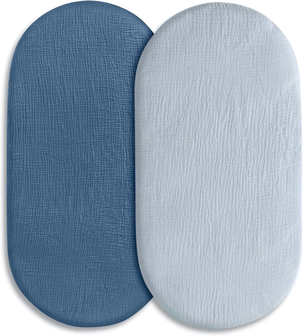 Skiennix Muslin Bassinet Fitted Sheets - Soft, Breathable Cotton | 360° Elastic Snug Fit, 2 Pack in Bright Colors
