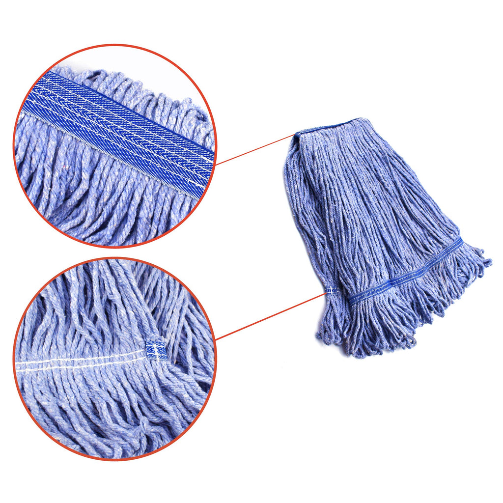 String Mop Heads Replacement Heavy Duty Commercial Grade Blue Cotton Looped End Wet Industrial Cleaning Mop Head Refills (1, Medium)