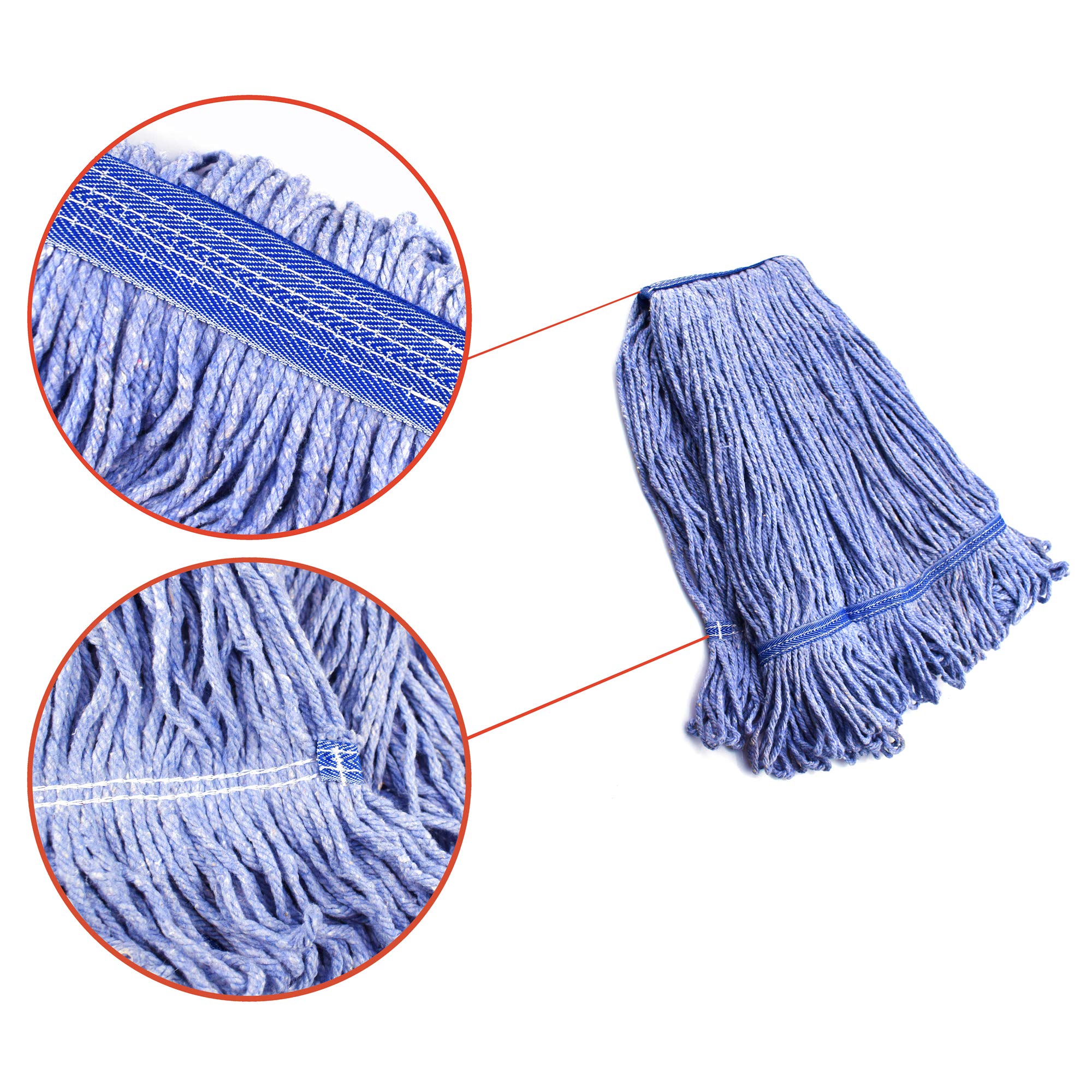String Mop Heads Replacement Heavy Duty Commercial Grade Blue Cotton Looped End Wet Industrial Cleaning Mop Head Refills (1, Medium)
