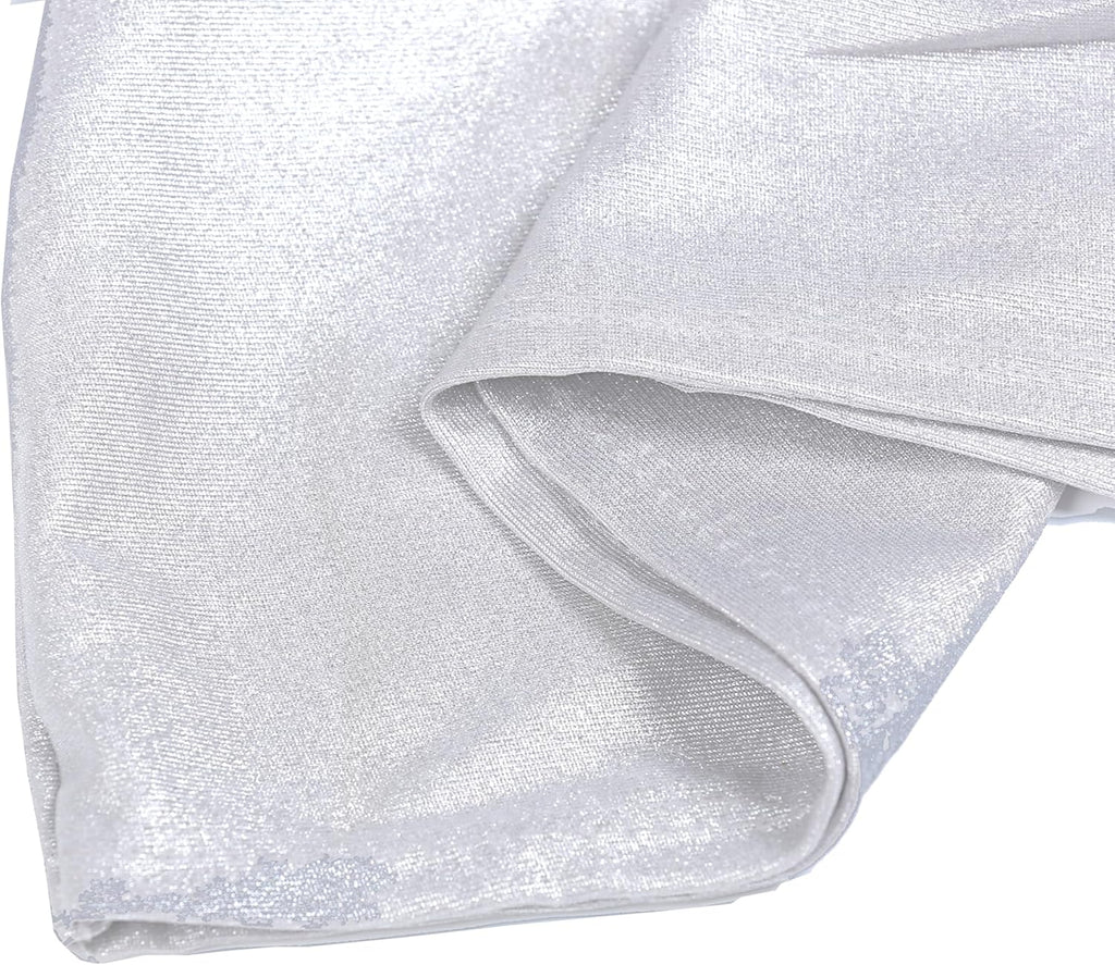 MDS Spandex Foil Chair Sashes - Universal Elastic Stretch Bands with Buckle for Weddings | Metallic Silver, Pack of 50