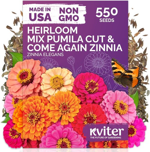 KVITER Zinnia Seeds - 550 Cut and Come Again Pumila Double Blooms Mix | Heirloom, Non-GMO, Perfect for Gardens & Containers