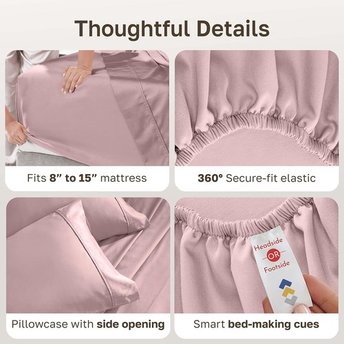 California Design Den Twin XL Cotton Sheets Set - 100% Soft Cotton, 400 Thread Count, Cozy Sateen Finish - Mauve
