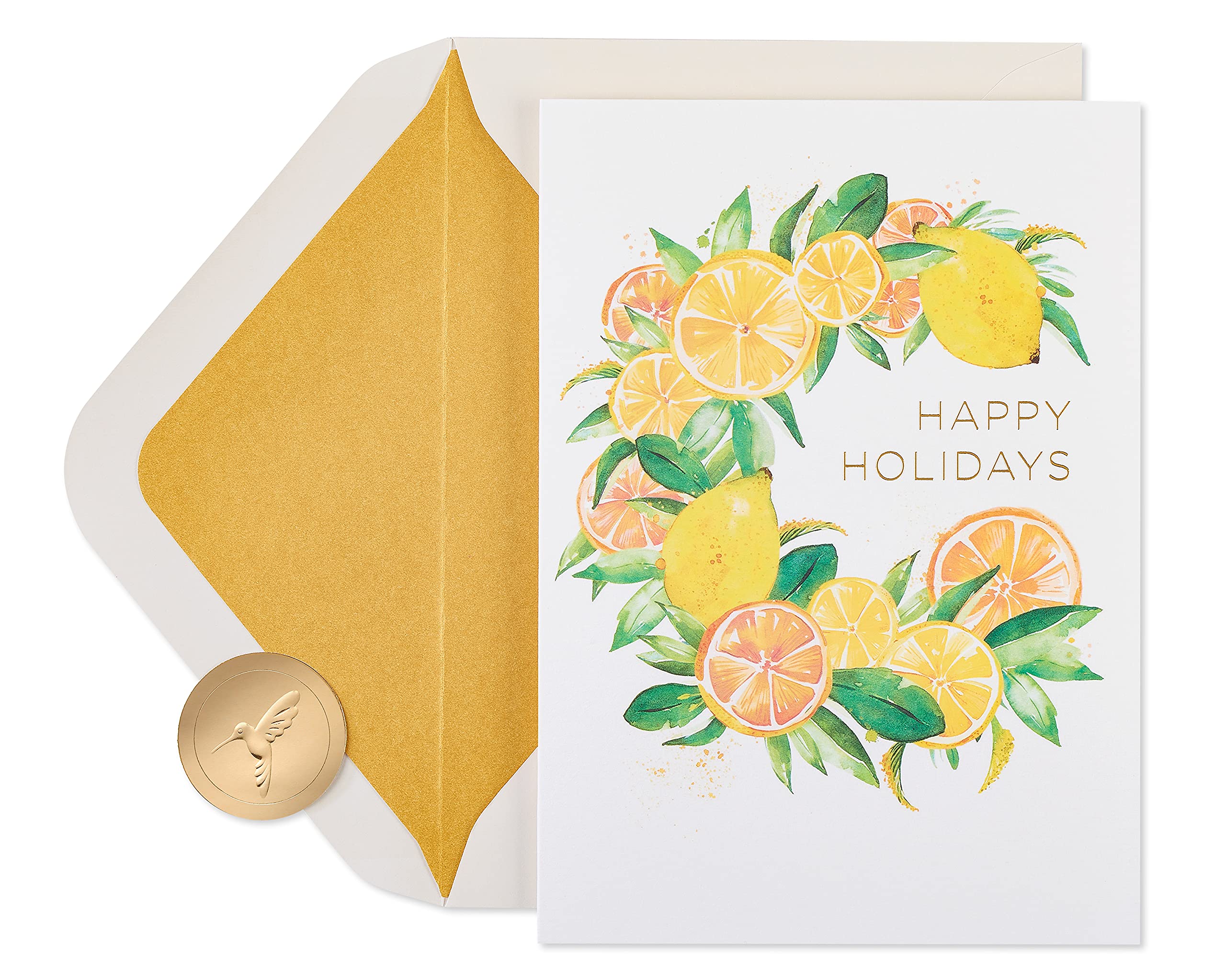 Papyrus Boxed Christmas Cards with Envelopes, Wishes of the Season, Citrus Wreath (14-Count)