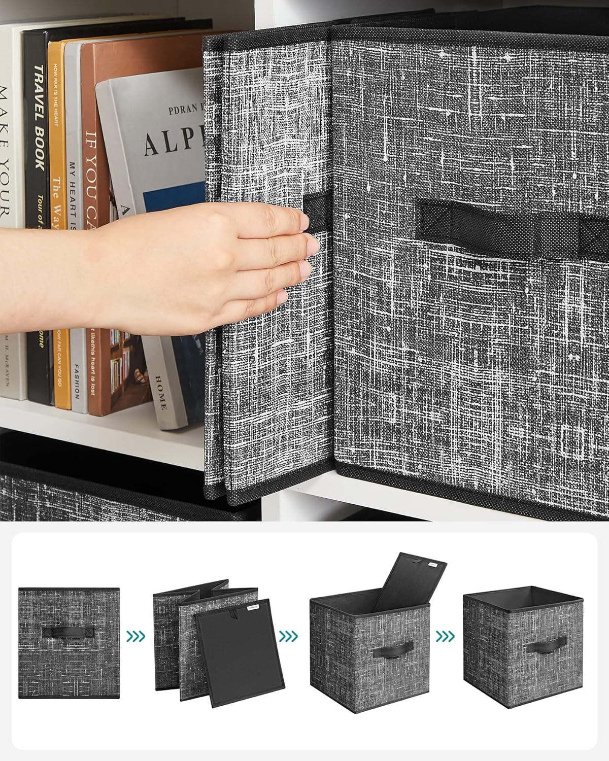 SONGMICS Storage Cubes - 11-Inch Foldable Non-Woven Fabric Bins with Double Handles | Set of 6 in Classic Black for Closet Organization
