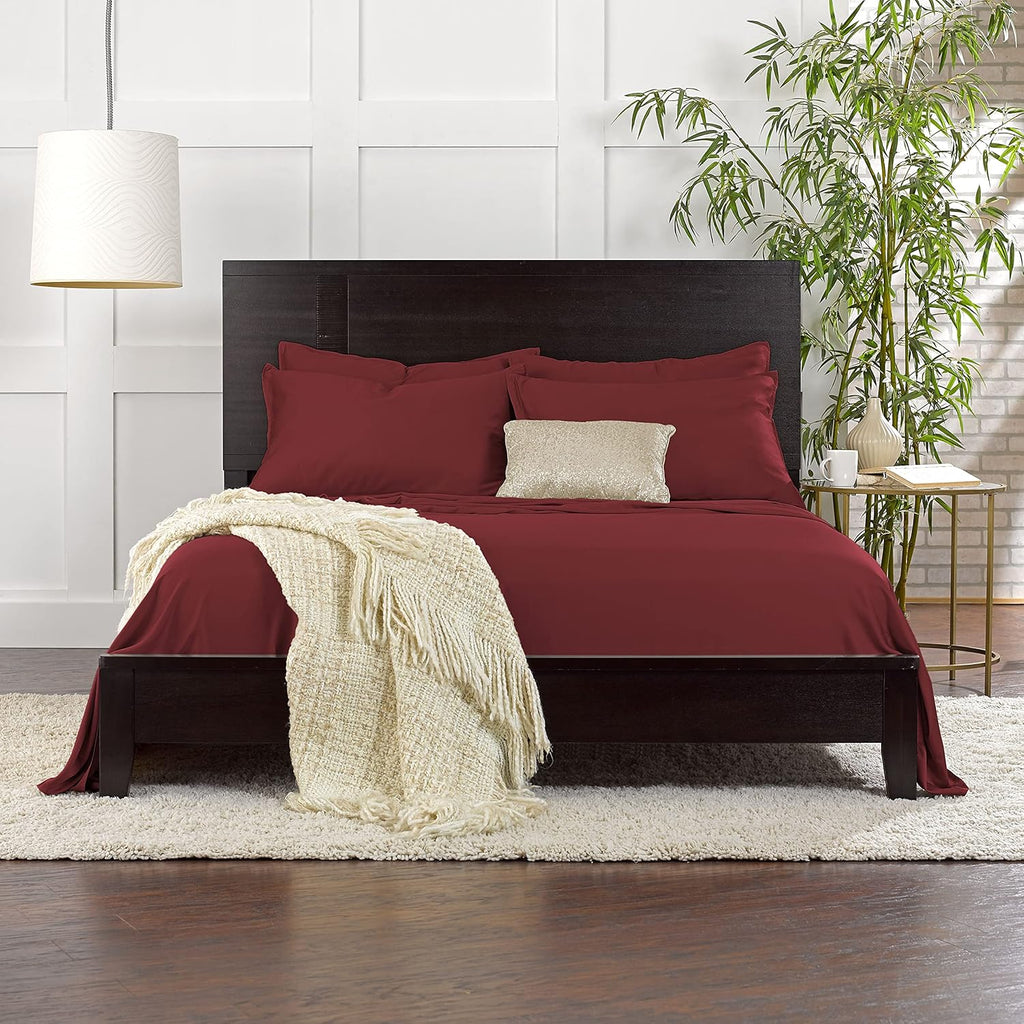 Pure Bamboo Full Bed Sheet Set - 100% Organic Viscose, Luxuriously Soft & Cooling | Merlot Color, 2-Year Quality Promise