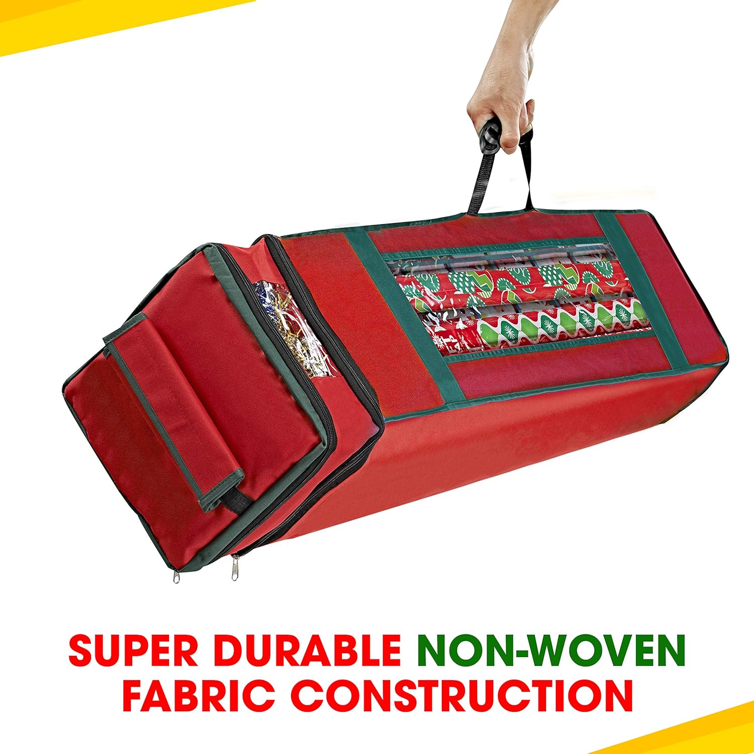 ProPik Wrapping Paper Storage Bag - Heavy Duty with Pocket & Clear Window | 47 x 10 x 10 Inch, Red