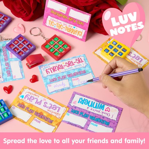 JOYIN 36 Pcs Valentine's Day Gift Cards with Tic-Tac-Toe Keychain, Valentines Days Keychains for Party Favor, Classroom Exchange Prizes for Kids, Party Greeting Cards