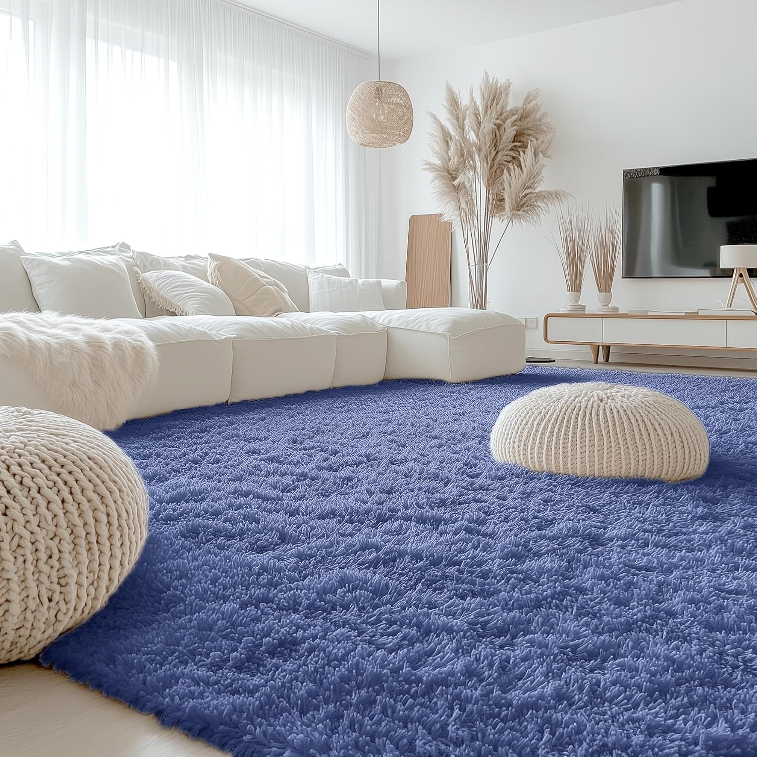 OLANLY Large Area Rug - Soft Fluffy Shaggy Carpet for Living Room & Bedroom | Denim Blue 9x12