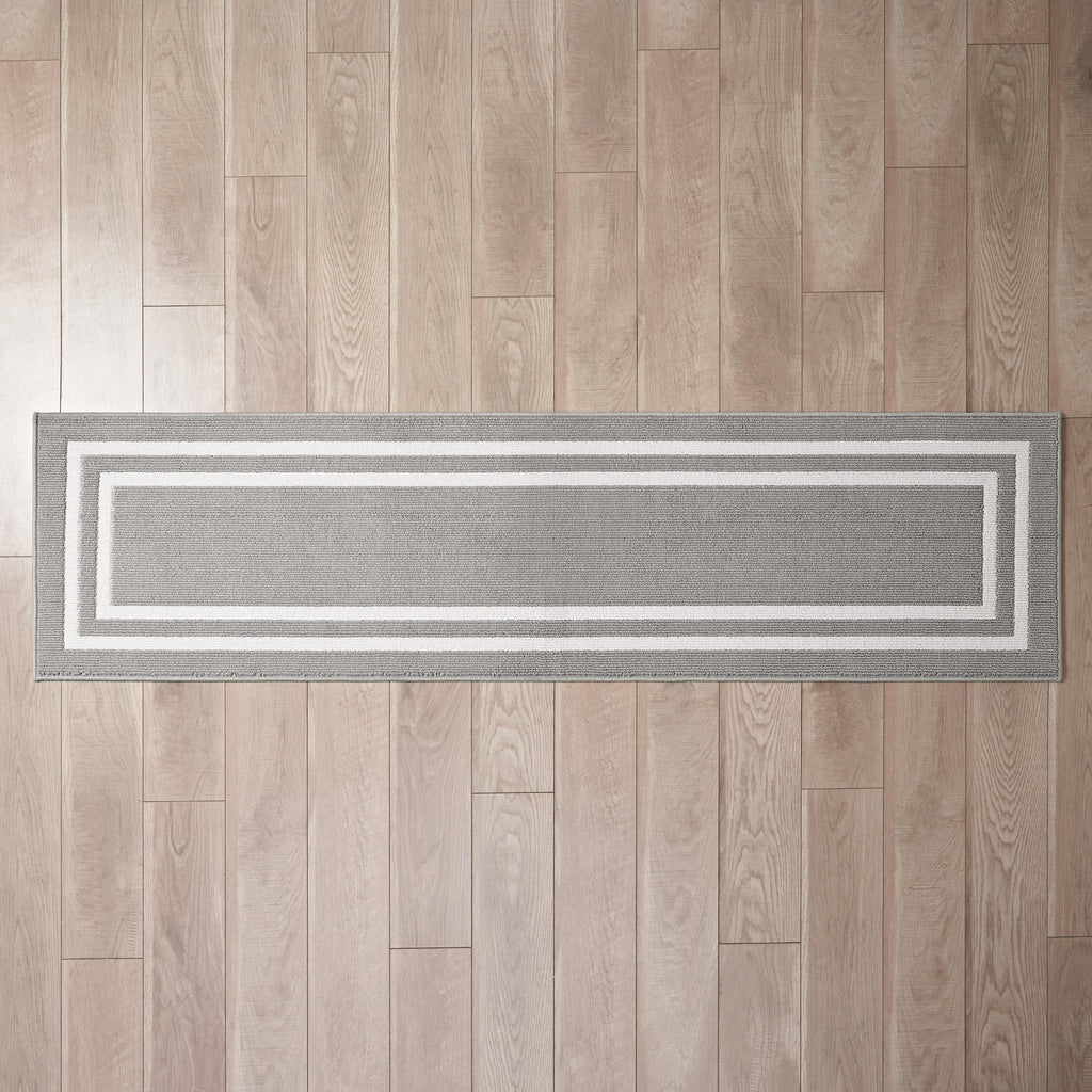 Nautica – Runner Rug | Indoor Runners for Hallways and Entry Rugs| Non-Slip and Non-Skid Entry and Kitchen Door Mat| Machine Washable Entryway Carpet Rugs |26” x 96” |Double Line Light Grey