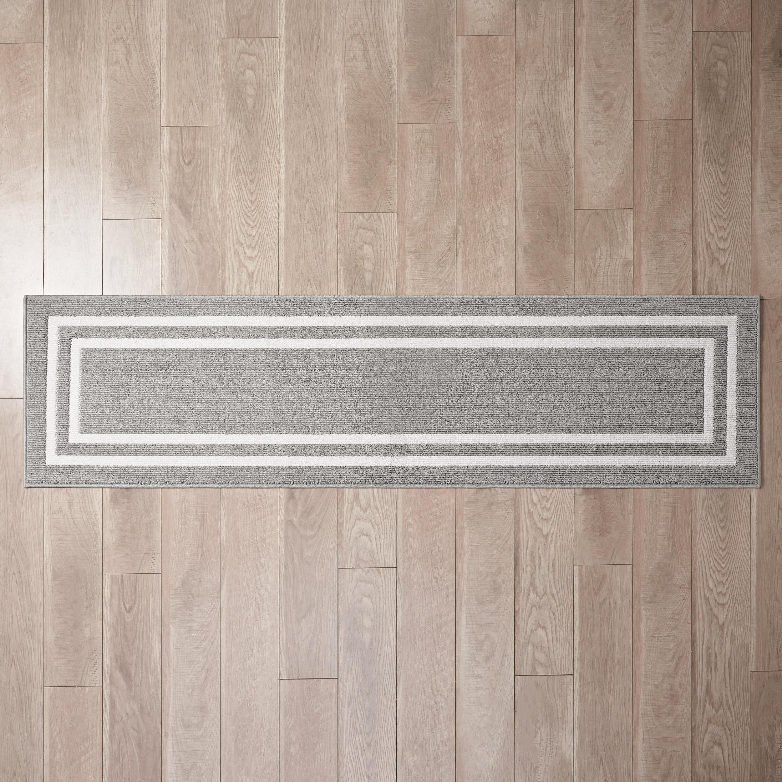 Nautica – Runner Rug | Indoor Runners for Hallways and Entry Rugs| Non-Slip and Non-Skid Entry and Kitchen Door Mat| Machine Washable Entryway Carpet Rugs |26” x 96” |Double Line Light Grey