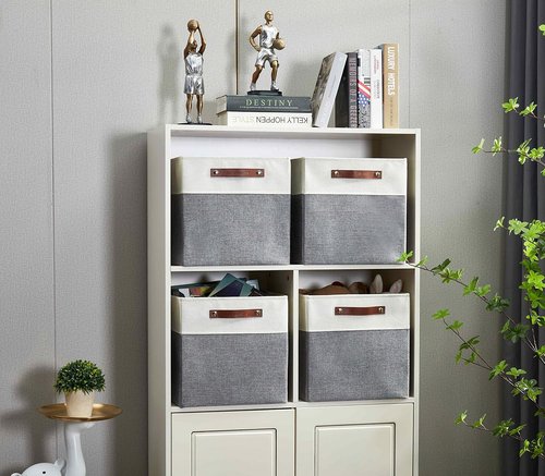 DECOMOMO Fabric Cube Storage Bins - Stylish Storage Baskets for Kallax & Cubbies | Grey & White, 11-Inch Cube - 4 Pack