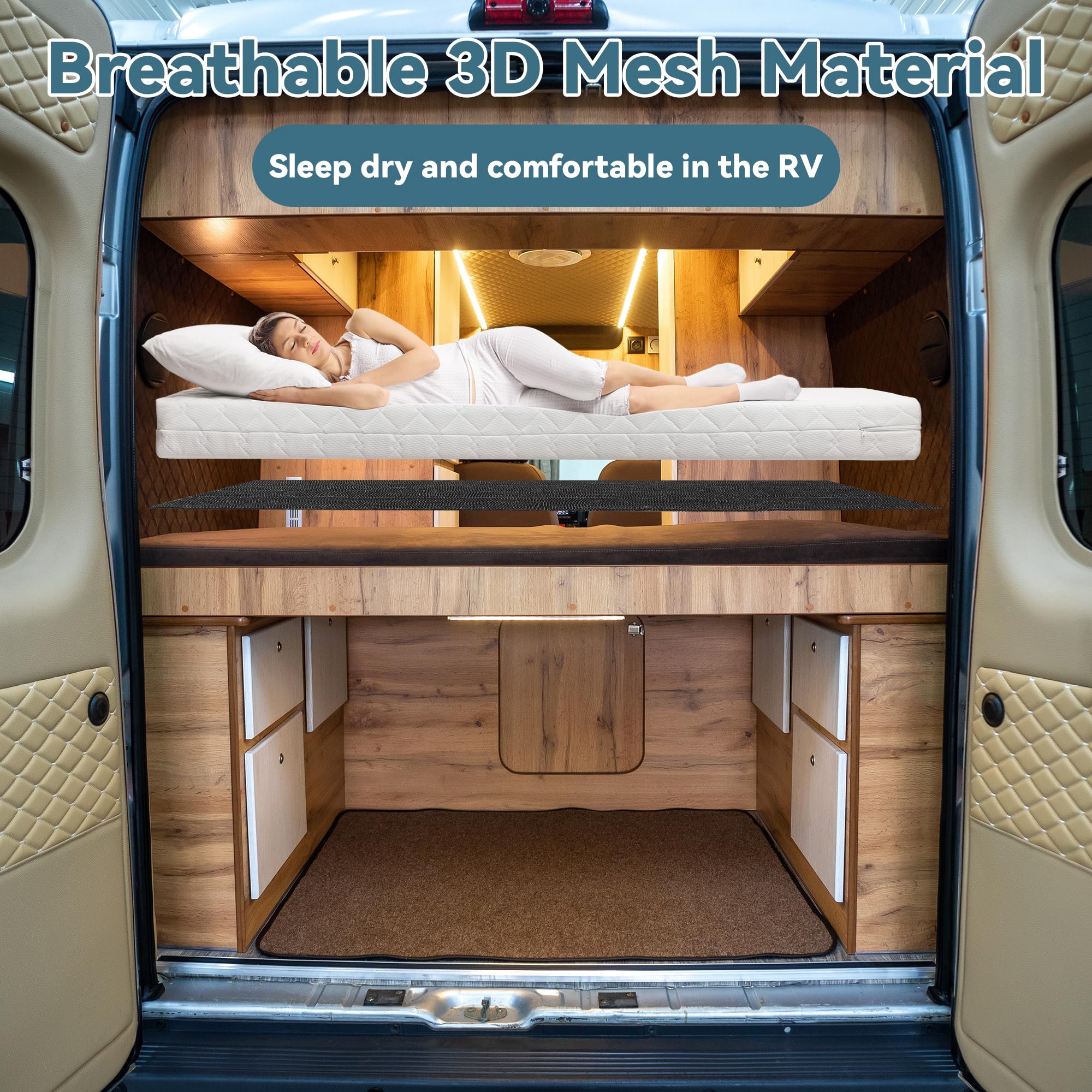 MABOZOO Breathable Mattress Underlay, Queen Size 3D Air Meshfiber Under Mattress Pad, RV Under Mattress Ventilationand for RV Bed Camper Boat (Queen, 80 * 60 in)