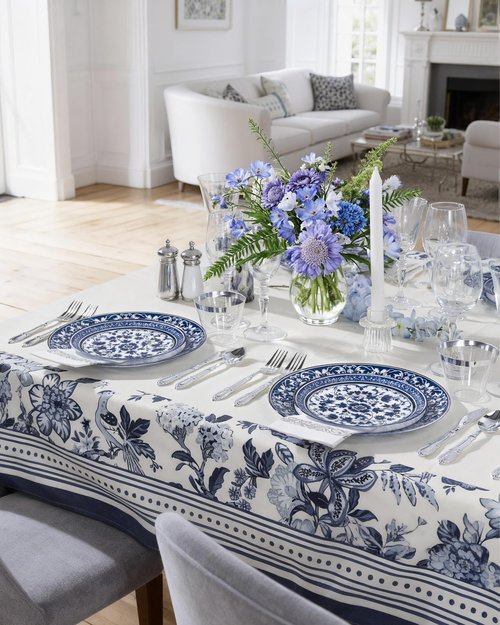 Hioasis 175PCS Blue Plastic Plates - Floral Disposable Dinnerware Set for 25 Guests, Include 50 Dinner & Dessert Plates, 75 Silver Cutlery, 25 Napkins, 25 Cups Perfect for Party (Art Style)