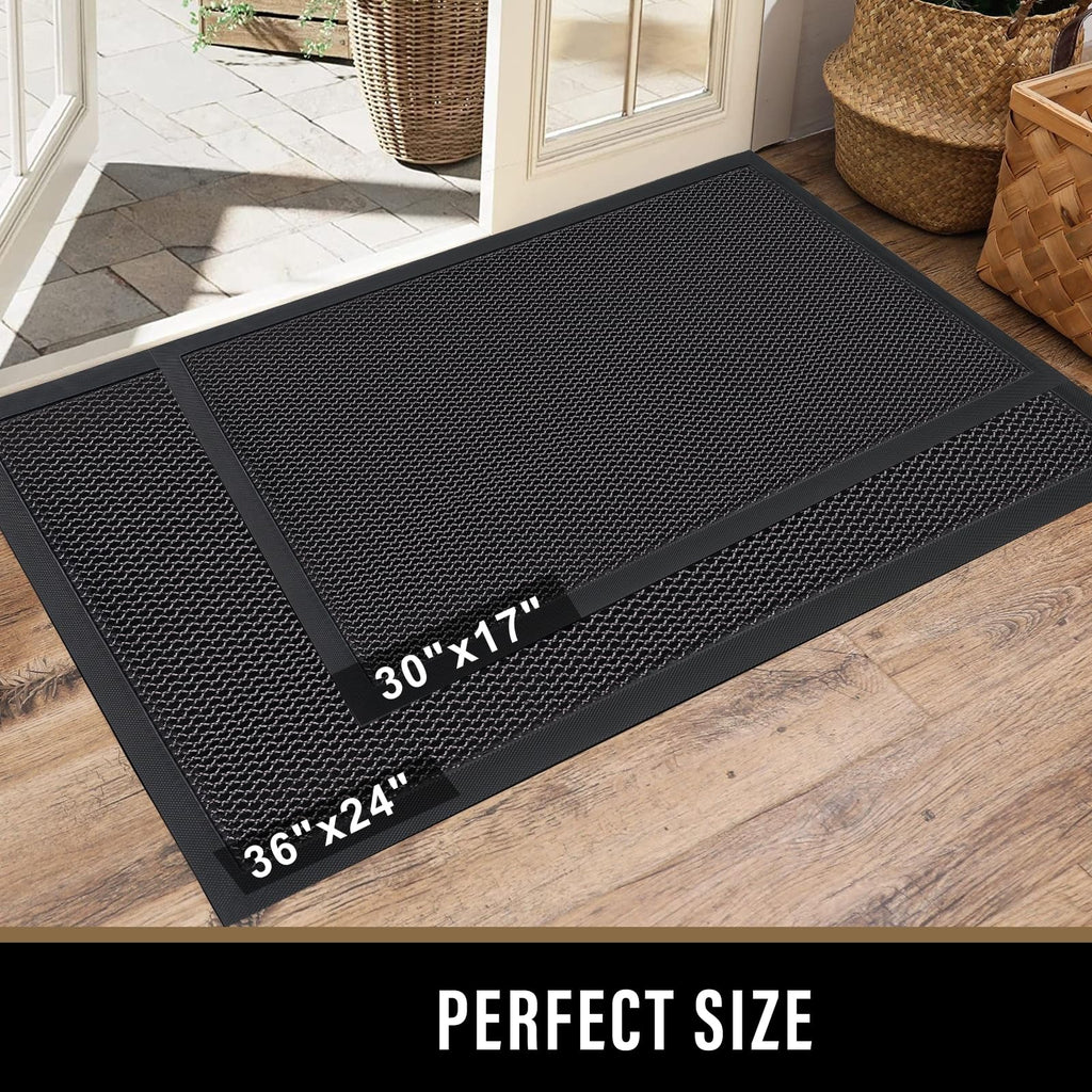 PLEASOR Front Door Mat Indoor Outdoor Entrance, Sturdy Natural Rubber Doormat, Resists Dirt and Absorbent, Low Profile Welcome Mat for Outdoor Entry, 17x30, Grey