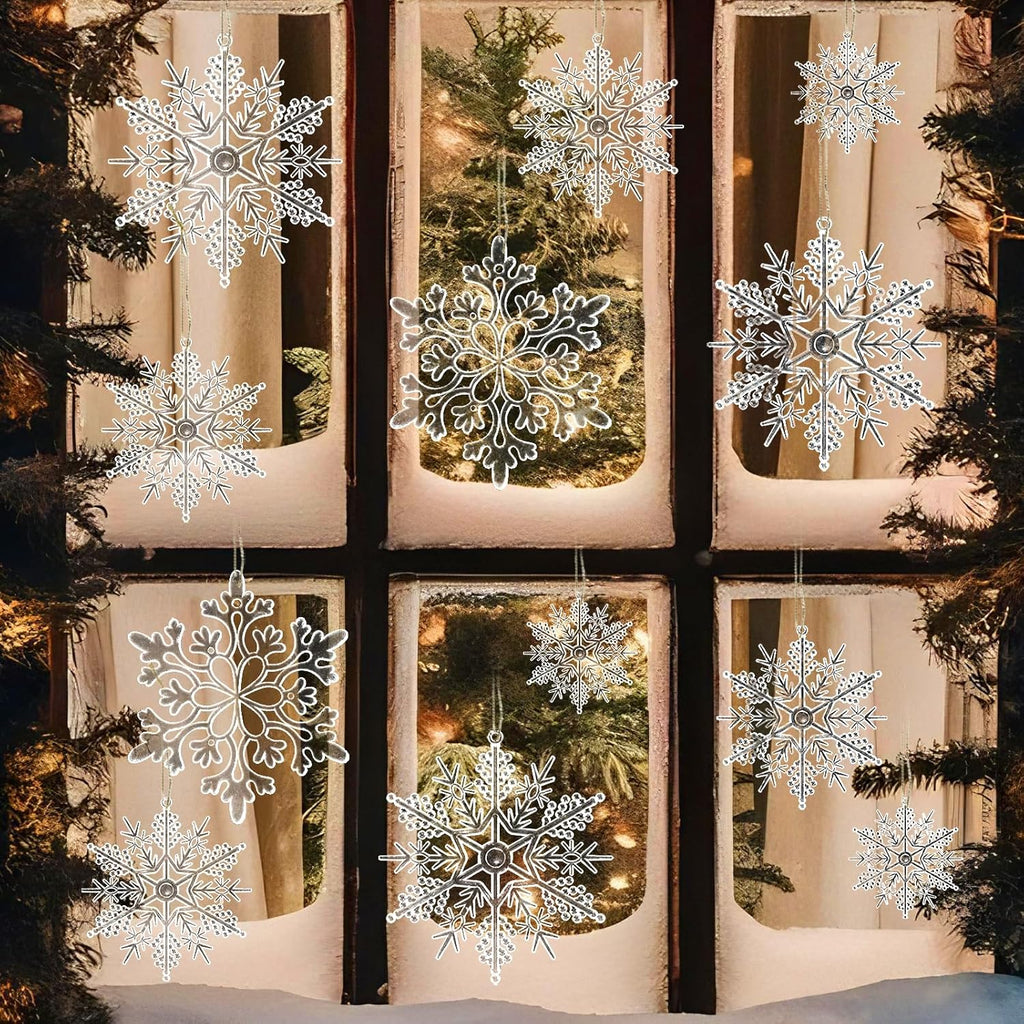 Skiennix Snowflake Ornaments - 36Pcs Clear Plastic Hanging Decorations for Winter Wonderland Decor