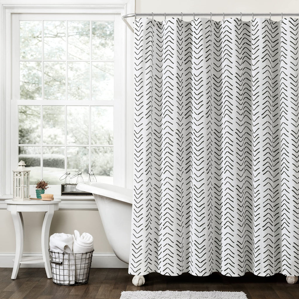 Lush Decor Hygge Modern Arrow Linen Look Shower Curtain, 72" X 72", Black & White