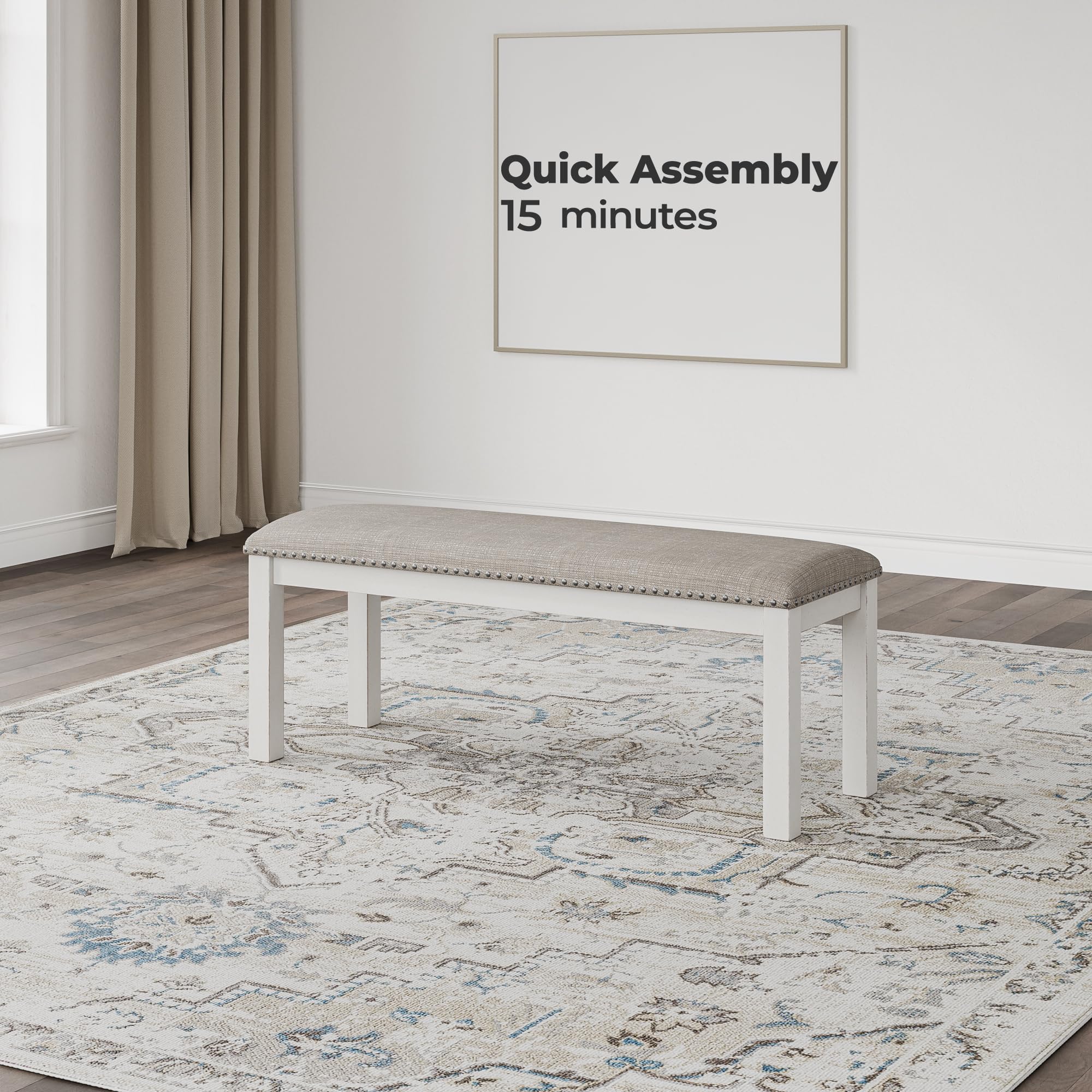 Signature Design by Ashley Robbinsdale Large Upholstered 48" W Dining Bench, Light Gray & White