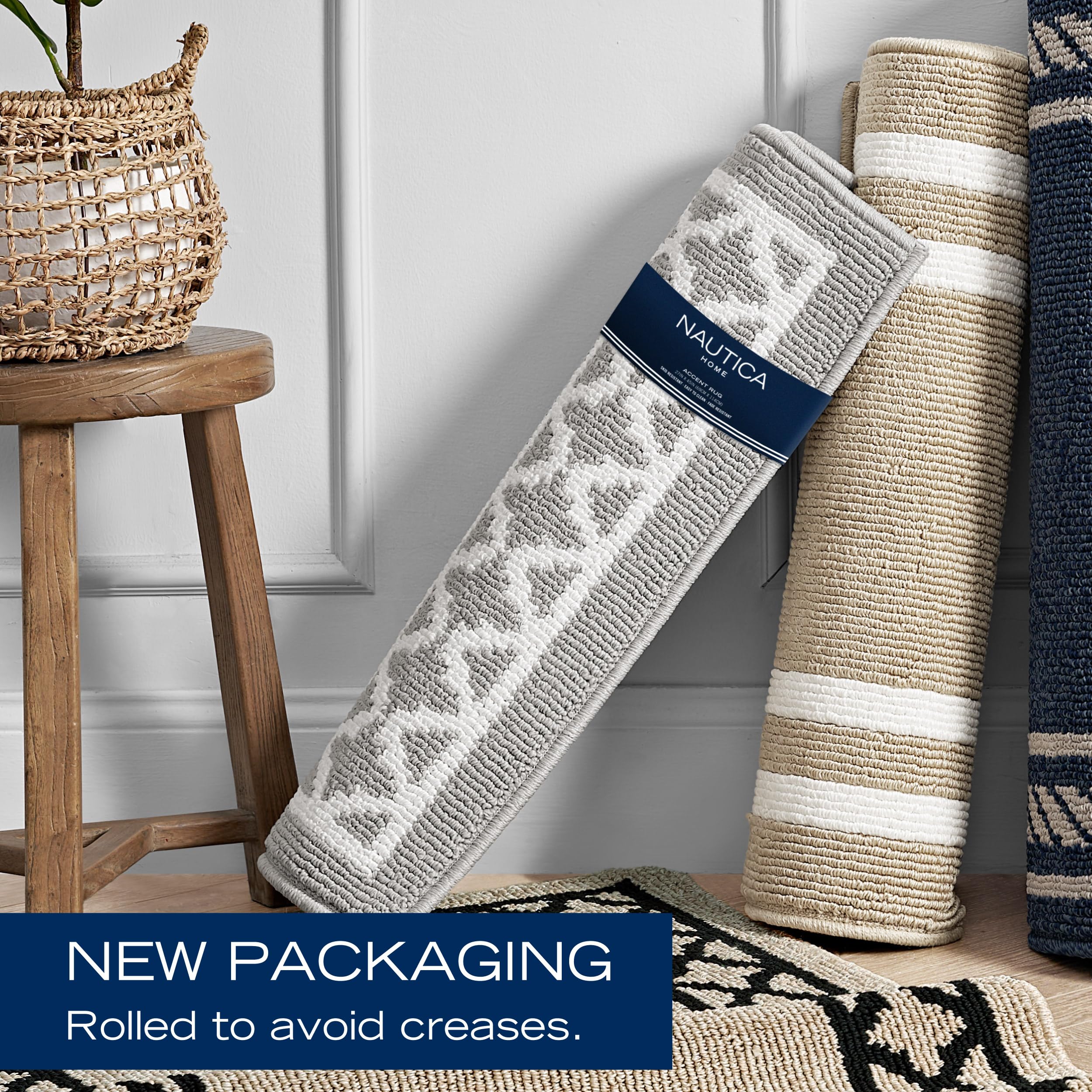 Nautica – Runner Rug | Indoor Runners for Hallways and Entry Rugs| Non-Slip and Non-Skid Entry and Kitchen Door Mat| Machine Washable Entryway Carpet Rugs |26” x 96” |Double Line Light Grey
