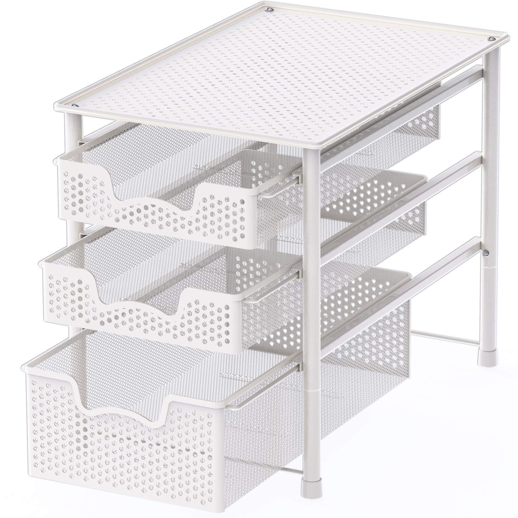 Simple Houseware 3 Tier White Alloy Steel Sliding Basket Organizer Drawer Cabinet