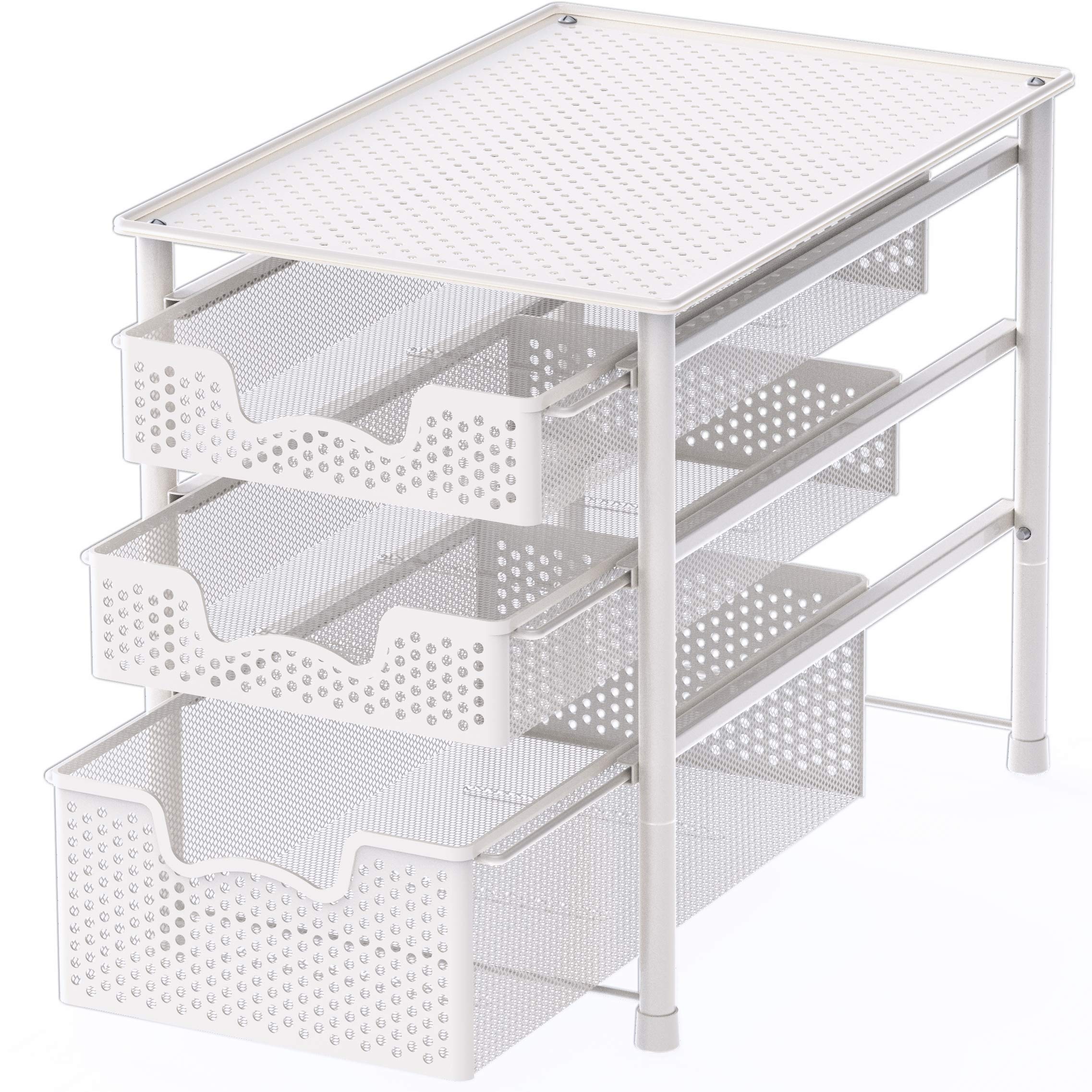 Simple Houseware 3 Tier White Alloy Steel Sliding Basket Organizer Drawer Cabinet