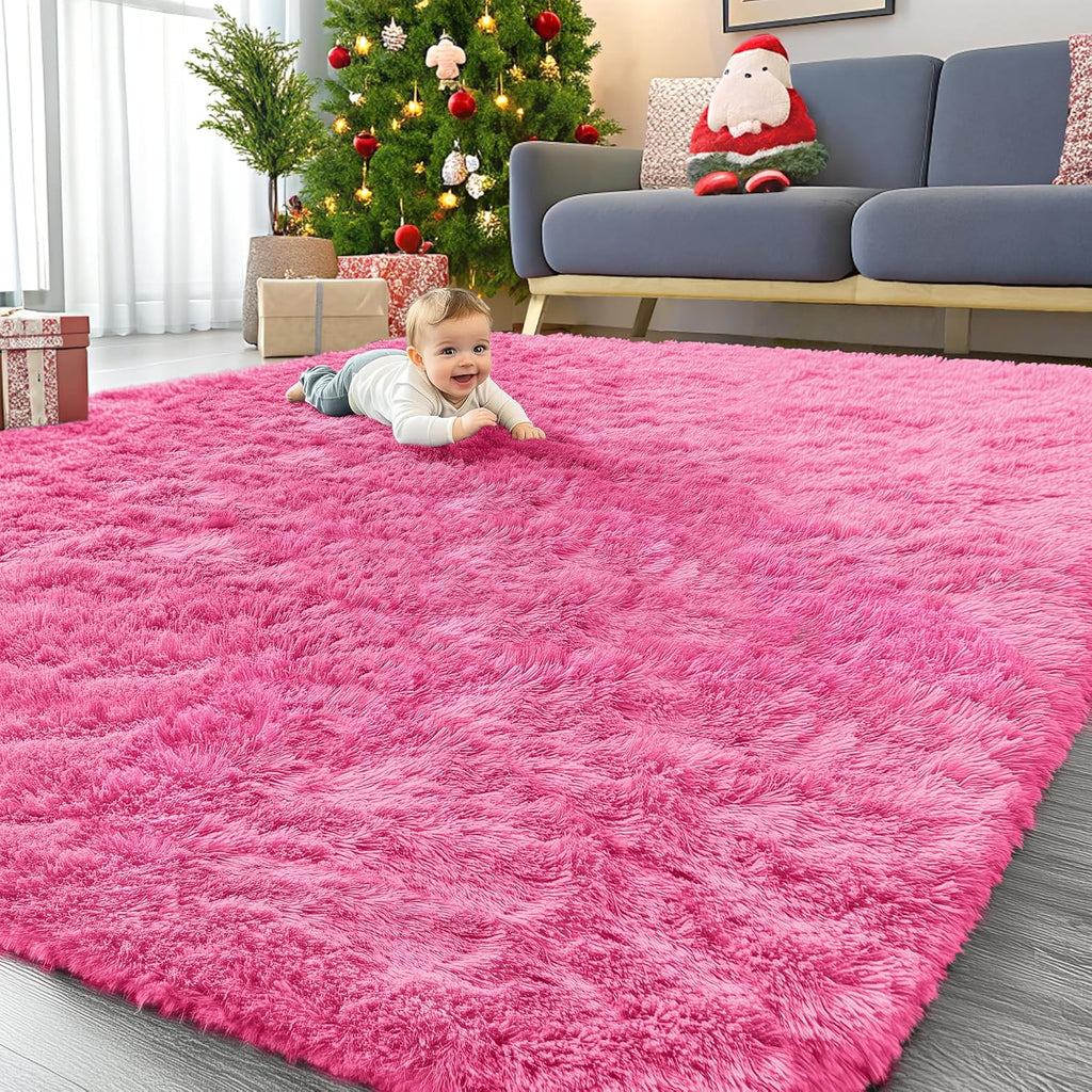 OLANLY Large Area Rug - Soft Fluffy Shaggy Carpet for Living Room & Bedroom | 9x12 Hot Pink