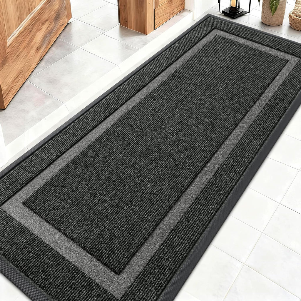 OLANLY Waterproof All-Season Front Door Mat - Sturdy Natural Rubber, Easy Clean | 59x20, Black