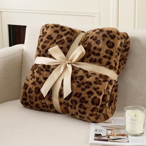 GALMAXS7 Cheetah Throw Blanket, Double-Sided Plush Fluffy - Luxury Faux Fur Leopard Print Blanket, Soft and Cozy Room Decor (50x60 Inches, Brown)