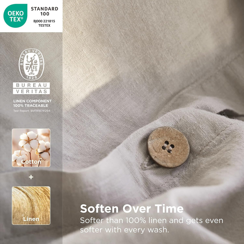 Bedsure Linen Duvet Cover Queen - Cooling & Breathable Linen Cotton Blend Bedding Set | 3-Piece Moisture-Wicking Design (Linen Color)