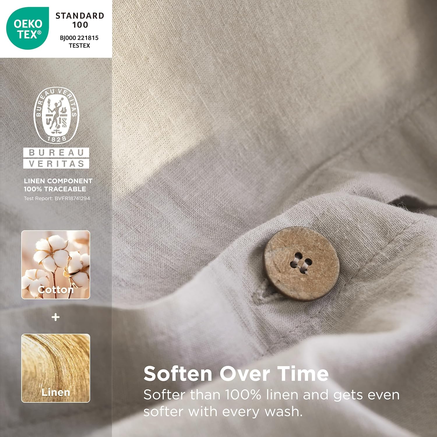 Bedsure Linen Duvet Cover Queen - Cooling & Breathable Linen Cotton Blend Bedding Set | 3-Piece Moisture-Wicking Design (Linen Color)