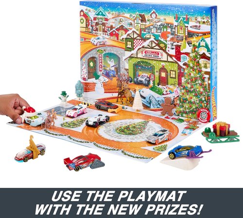 Hot Wheels | 2023 Advent Calendar Toy Car Set - 8 1:64 Scale Vehicles, 16 Accessories & Playmat