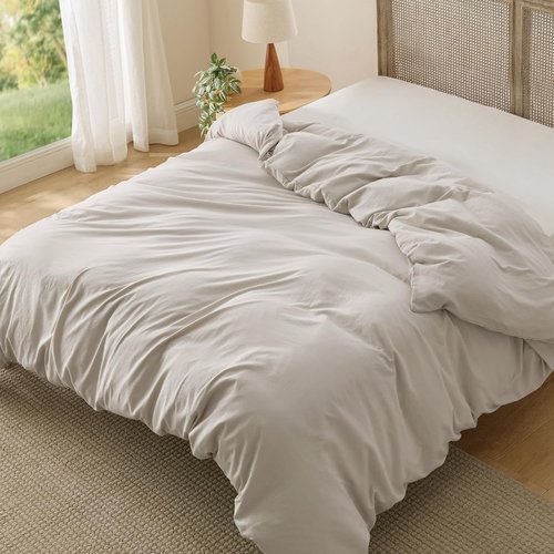 Bedsure King Duvet Cover - Soft Prewashed Cotton-Like Polyester, 120x98 Inches, Linen Design