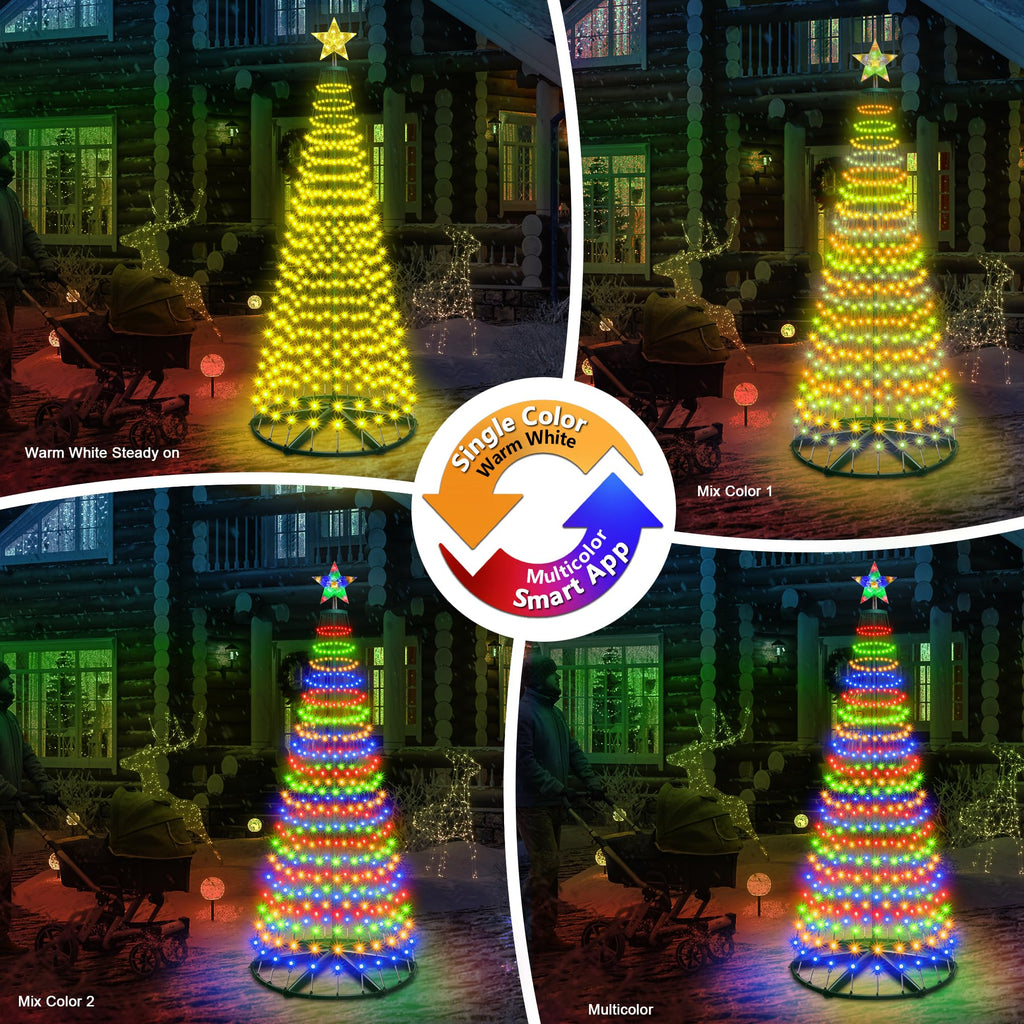30+ Modes Smart Prelit Christmas Cone Tree with Lights - 6ft 296 LED App Control Color Changing Light Show Trees with Remote Timer Music Sync for Indoor Outdoor Yard (Green Body)