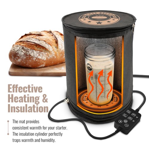 Cozy Bread® Starter Jar Warmer - Round Warming Mat & Insulation Cylinder | Perfect for Fermenting Sourdough Starter | USA Brand