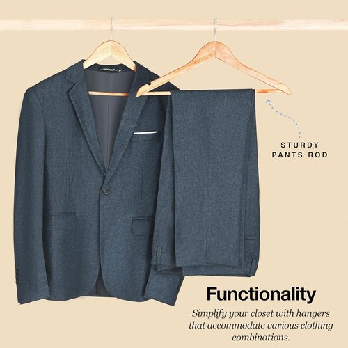 Home It Wooden Hangers 30 Pack - Durable Non-Slip Heavy Duty Coat Hangers for Jackets & Suits | Natural Wood Finish