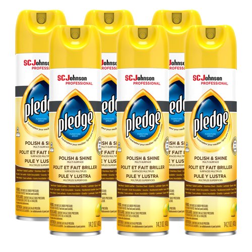 SC Johnson Professional Pledge Polish and Shine for Wood Furniture and More, Lemon Scent, 14.2 Fl Oz, Pack of 6