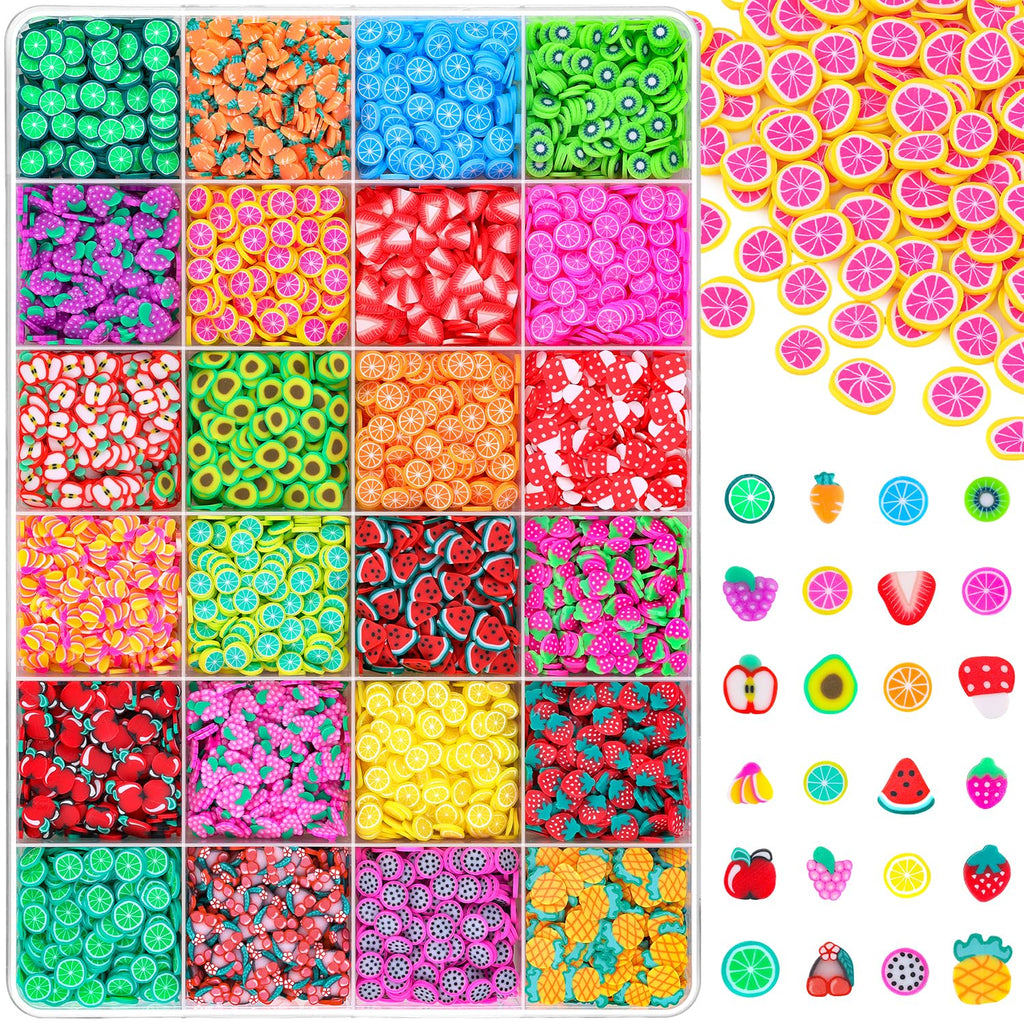 TINKRSTUFF Fruit Slice Polymer Clay Slime Add-Ins | 24-Grid Assorted Fimo Sprinkles for Nail Art & DIY Crafting