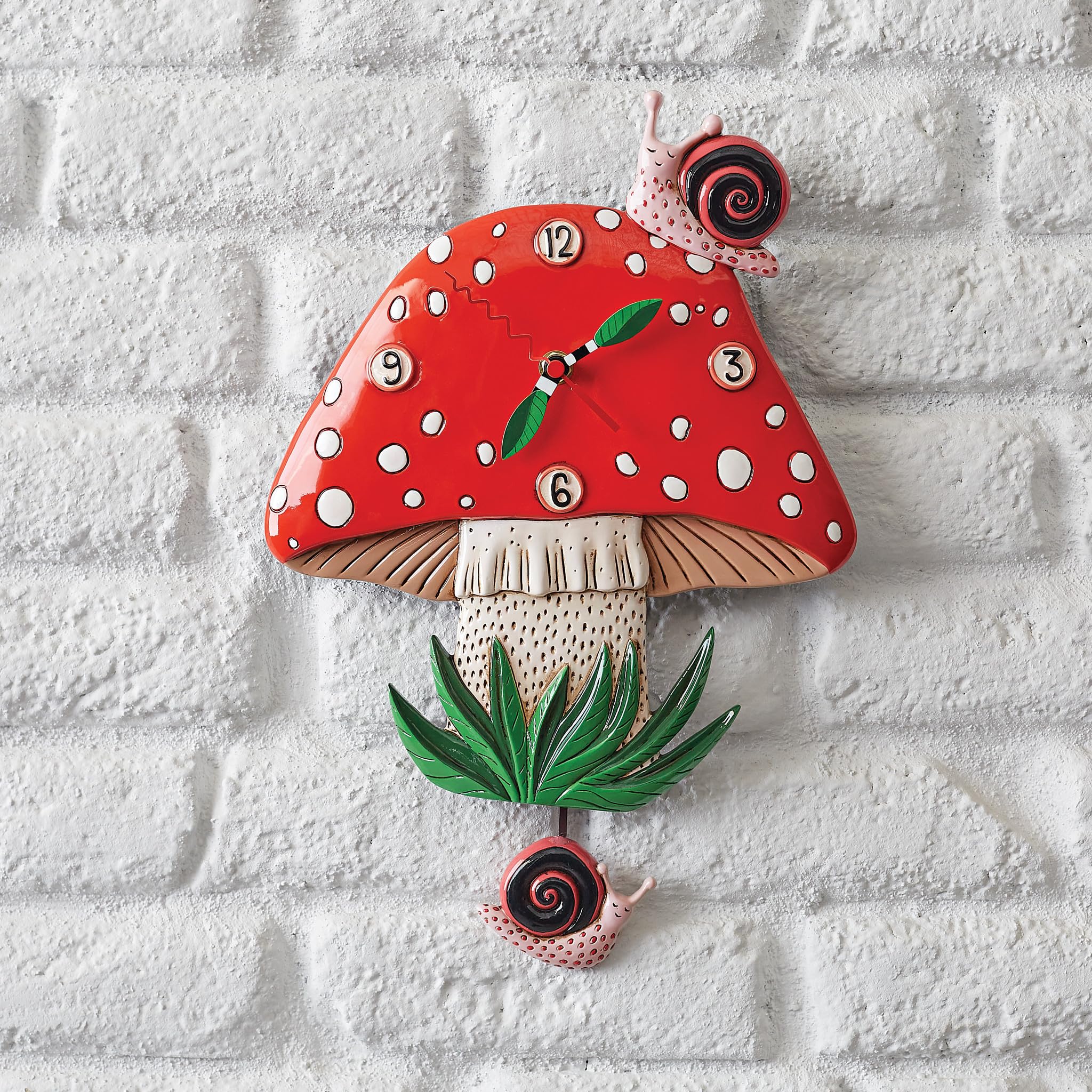 Enesco Allen Designs Fun-Guy Forest Mushroom and Snails Sculpted Pendulum Wall Clock, 11.61 Inch, Multicolor