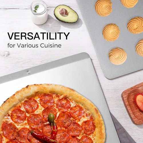 HONGBAKE Large Flat Cookie Sheet Set - Nonstick Insulated Baking Pans, 16" X 14", Grey