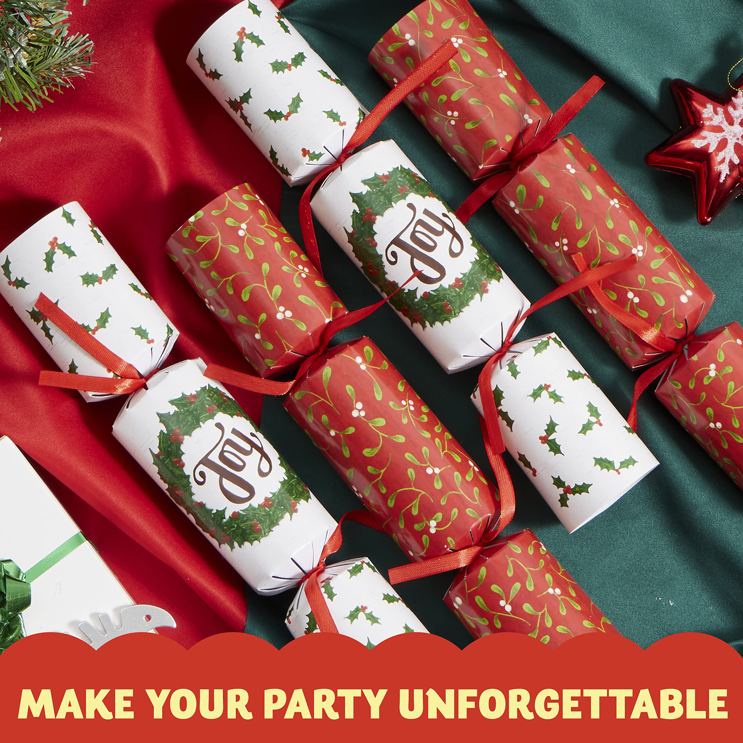 JOYIN 10 Pack Christmas Non-Snap Party Favor, Classic Table Favor Includes Party Hat, Jokes & Gifts, Christmas Table Decorations for Holiday Dinner Traditions Party Supplies