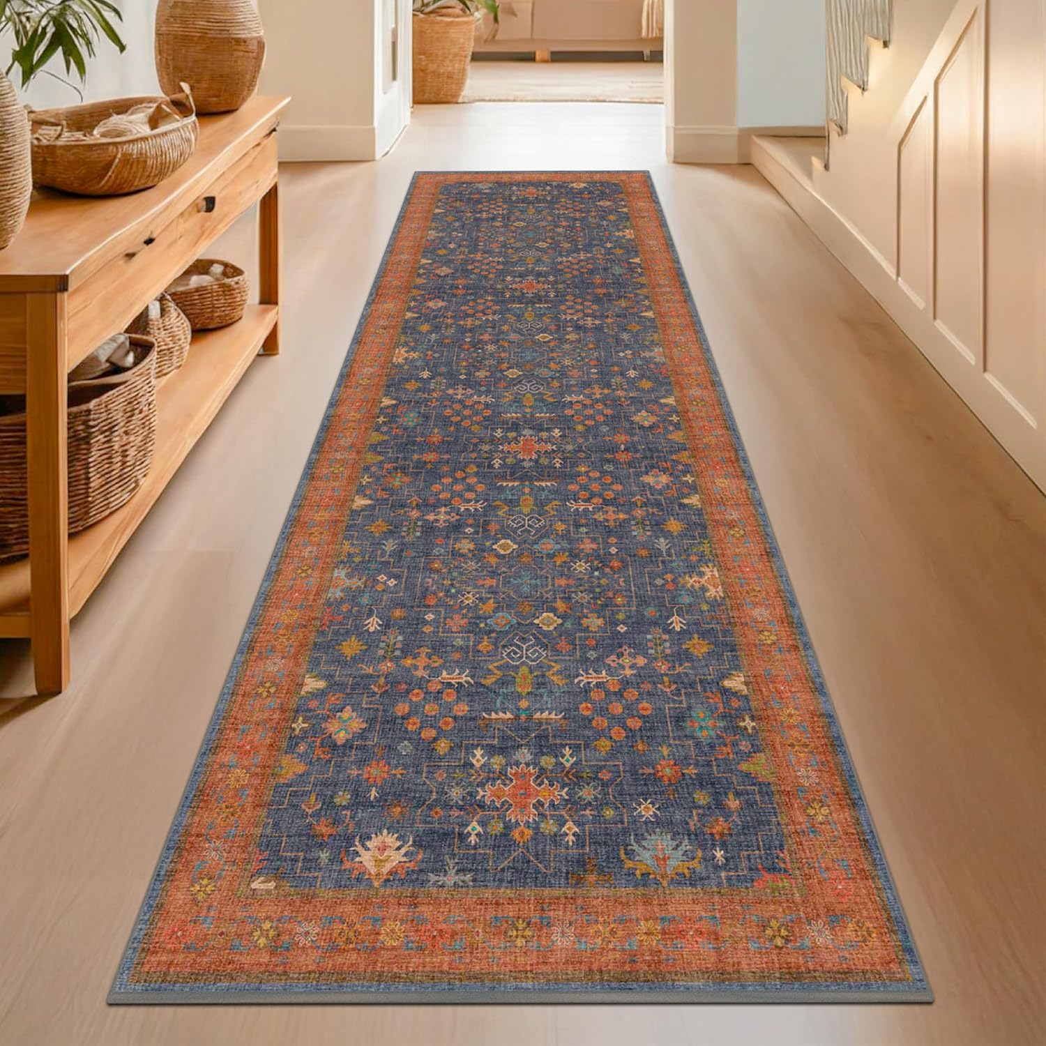 Skiennix Washable 8 Ft Long Runner Rug - Navy Blue Non-Slip, Pet-Friendly & Stain Resistant (2'6"x8')