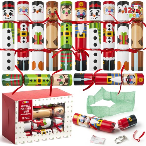 JOYIN 12 Pack Christmas No-Snap Party Favor, Xmas Table Favor Includes Party Hat, Jokes & Gifts, Christmas Table Decorations for Holiday Dinner Traditions Party Supplies, Stocking Stuffers for Kids