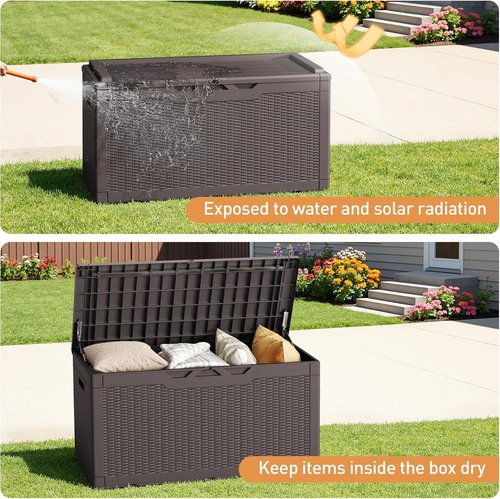 Greesum 100 Gallon Resin Deck Box - Large Outdoor Storage for Garden Tools & Patio Cushions | Dark Brown