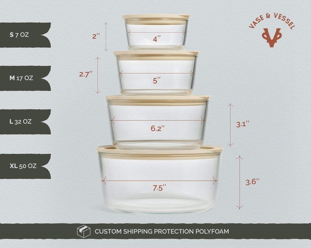 Vase and Vessel Glass Storage Container Set, Borosilicate Glass, Tempered Glass Lids, Baking Pan, Airtight with Vents, Microwave, Oven & Dishwasher Safe, (Circular - Set Of 4)