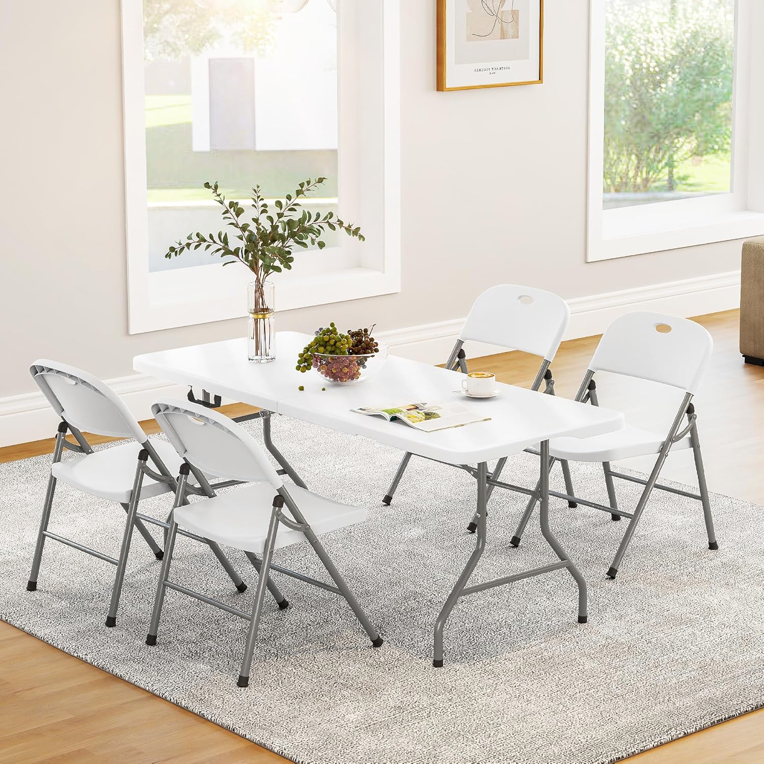 Skiennix Folding Table - 6FT Heavy Duty Waterproof Design | Portable & Foldable with Handle, 350 LBS Capacity