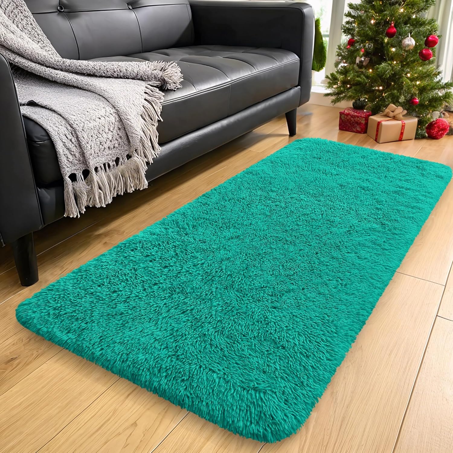 OLANLY 2x5 Machine Washable Runner Rug - Soft Fluffy Shaggy Indoor Carpet for Bedroom & Hallway | Teal Green