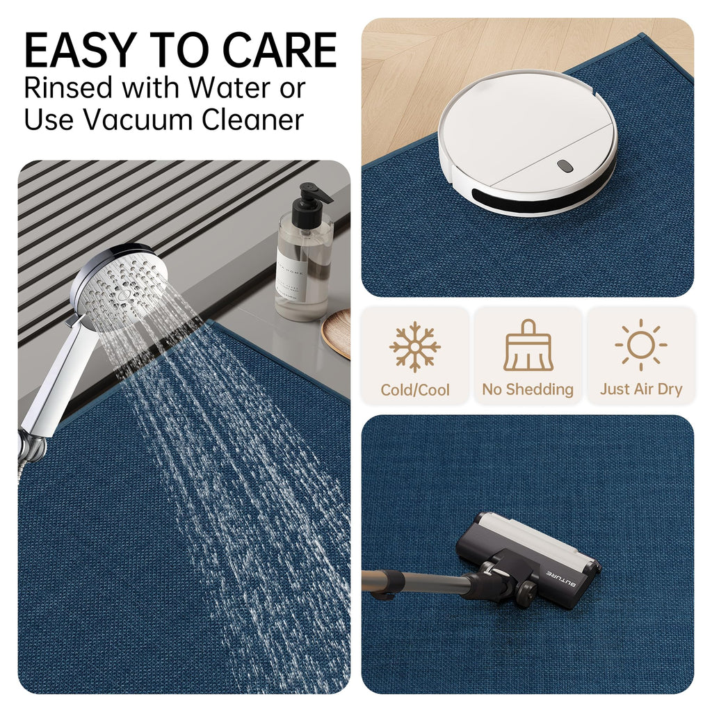 Mecko Bath Mat, Ultra Absorbent Quick Dry Bathroom Floor Mats-Upgraded Thin Cozy Cloth Bathroom Mat(Navy Blue,16"x24")